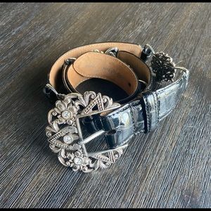 Brighton Jeweled Black Leather Belt